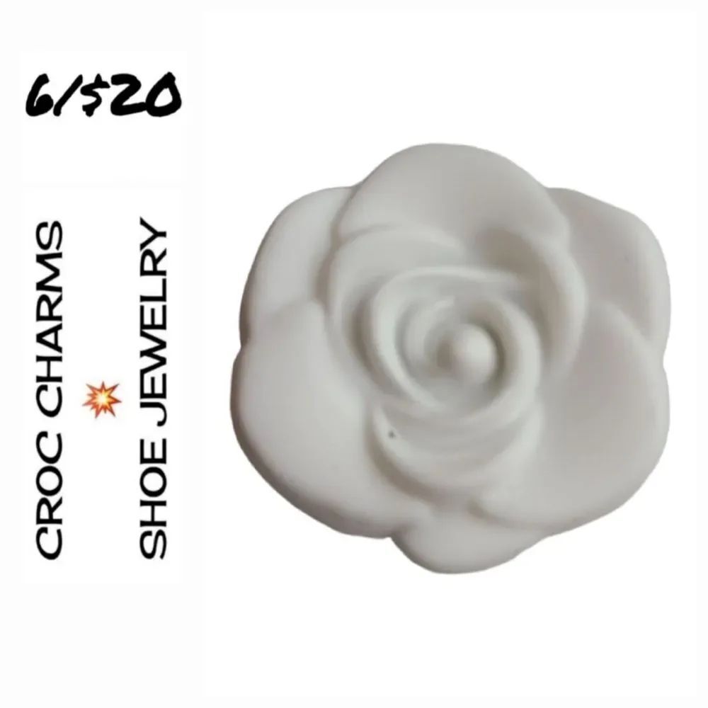 6/$20 White Rose Croc Charm Shoe Jewelry Flower Bud Pretty Girly Boho Cottage